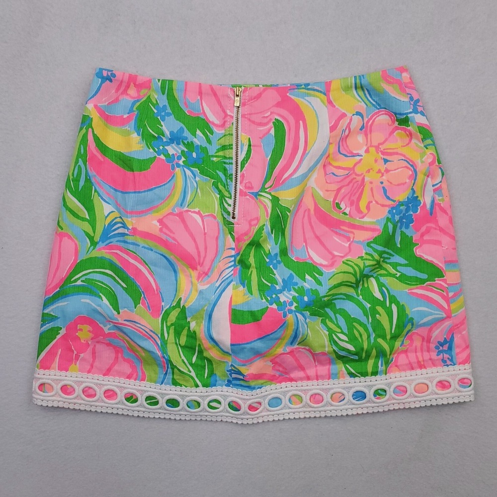 Lilly Pulitzer Skirt Womens 0 Pink Green Pansy Lace Skort Floral Abstract Loud - Picture 3 of 11